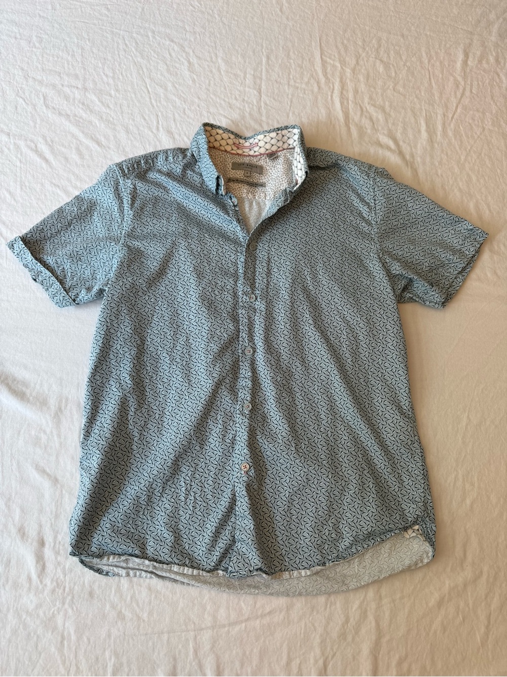 Ted Baker Light Blue Geometric Short-Sleeve Button-Down Shirt
